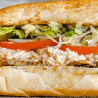 44. ROBIN WILLIAMS · Halal Chicken, Italian Dressing, Mushrooms, Pepper Jack. All sandwiches are served hot with ...