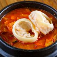 Dumpling Tofu Soup 만두 순두부 · Popular. Soft tofu stew with beef and kimchi dumplings.