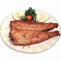 Pan Fried Rex Sole 가자미구이 · Pan-fried flatfish.