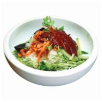 Kimchi Bi Bim Guk Su 김치비빔국수 · Kimchi, spring mix with house spicy sauce, and your choice of white or buckwheat noodles. Sp...