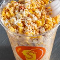 Esquite 16 oz · Cup of corn kernels fresh off the cob mixed with mayo, cotija cheese, tajin, salt, lime & ch...