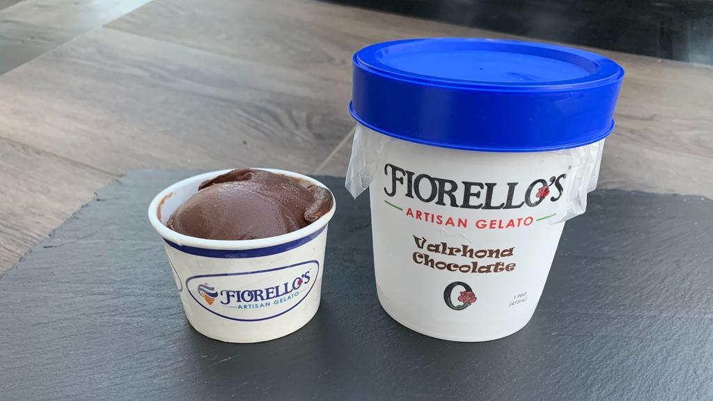 Valrhona Chocolate 4 Oz Cup Gelato · Fiorello's Hand Made, Hand Packed, Airless Gelato made locally in Marin.

***Note size is different than pictured