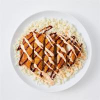 Chicken Katsu · 1319 cal.
Breaded chicken cutlet served with steamed rice, drizzled with katsu sauce and spi...