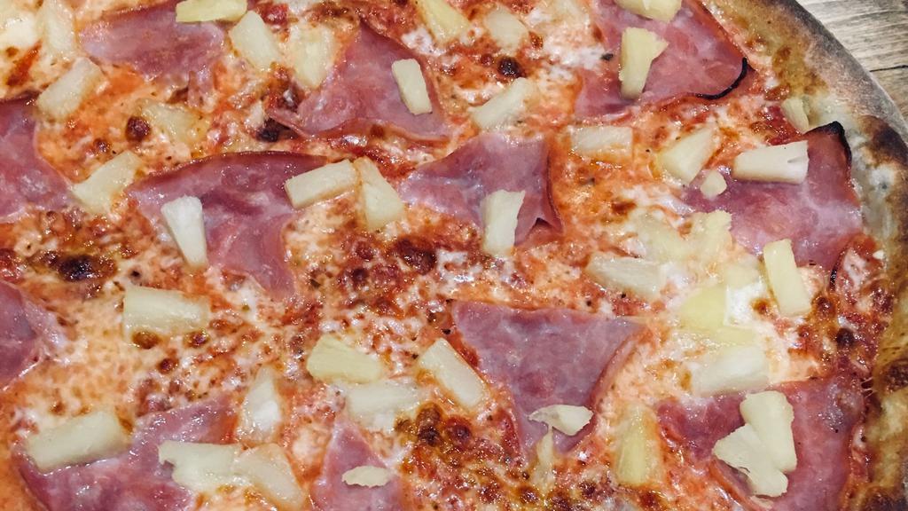 Hawaiian Pizza · Mozzarella, tomato sauce, ham, and pineapple.