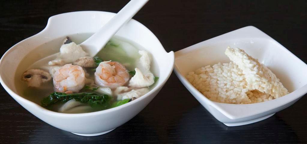 Sizzling Rice Soup · Prawns, chicken and vegetables.