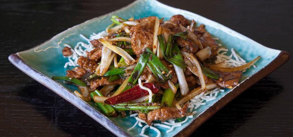 Mongolian Beef · Spicy. Tender sliced beef sauteed with onions and scallions in a spicy hoisin sauce.