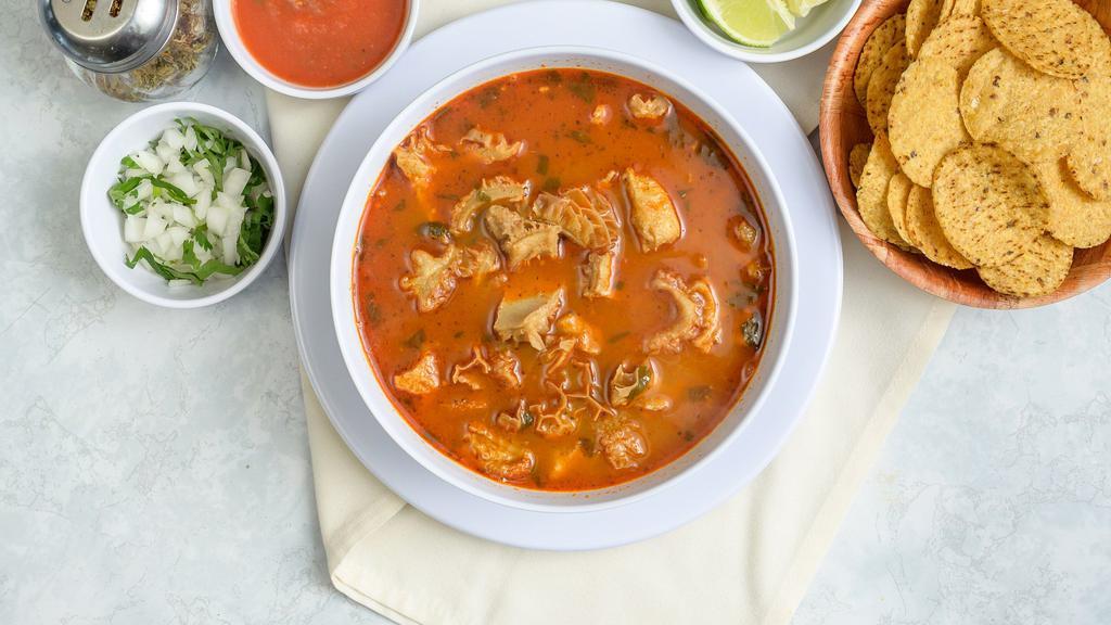 Menudo · Tripe style soup served with tortillas