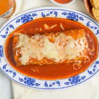 Burrito Mojado · Choice of meat with rice, beans, onions, cilantro, and hot sauce, wrapped up in a flour tort...