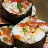 Big Food Roll · Spicy. Inside salmon, tuna, hamachi and crab. Top spicy mayo, unagi sauce and green onions. ...