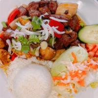 48. Shaking Beef Cubes · Cubes of filet mignon wok-tossed in house sauce with bell pepper, onion, and potato