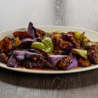 Vegetarian Hot Spicy Shredded Eggplant素鱼香茄子 · 