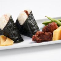 Bento Set w/2 Onigilly · Choose 2 ONIGILLY w/ chicken karaage, tamagoyaki, edamame & takuan