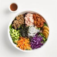 Salad Bowl · Choose 3 toppings.  Bed of organic mixed greens, wakame salad, red cabbage, carrot, edamame,...