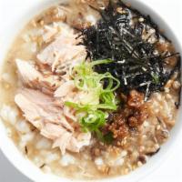 Zosui Soup · Japnese brown rice soup. Served with miso based brown rice soup, shiitake, sesame, green oni...