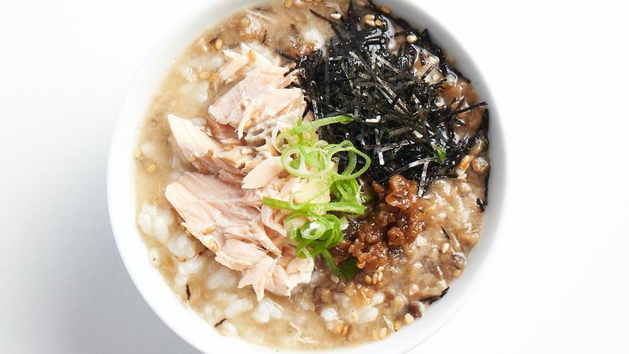 Zosui Soup · Japnese brown rice soup. Served with miso based brown rice soup, shiitake, sesame, green onion, and kizami nori. Choose your topping.