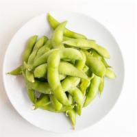 Edamame (V, GF) · Lightly salted soybeans. Vegan. Gluten free.