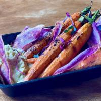 Zanahoria · grilled baby carrot, chickpea pureé, crispy ube chips