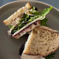 Turkey Sandwich · Mary's Turkey Breast, Provolone, Spade and Plow Salad Mix, Blueberry Compote and Dijonnaise