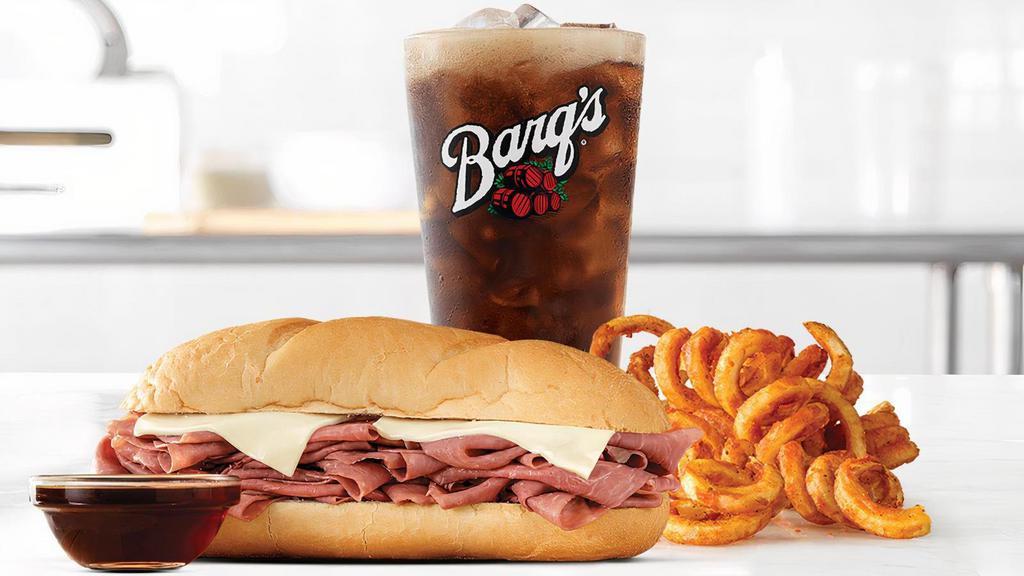 Classic French Dip & Swiss · Thinly sliced roast beef with melted Swiss cheese on a toasted sub roll. Served with au jus for dipping. Visit arbys.com for nutritional and allergen information.