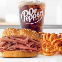 Classic Roast Beef · Thinly sliced roast beef on a toasted sesame seed bun. Served with Arby's or Horsey sauce. V...