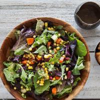 Yogi Salad · Vegan friendly, Gluten free.  Hearty salad of kale, raw veggies, rajma beans, and chickpea p...