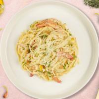 Shrimp In White Pasta (Linguine) · Linguine served with a creamy white sauce with shrimp, white wine, lemon juice, red pepper f...
