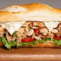 Chicken Philly · Grilled chicken with provolone cheese, red onion, lettuce and honey mustard.
