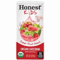 Honest Kids® Super Fruit Punch · Grape, strawberry, apple, watermelon juices and other ingredients unite to truly pack a punc...