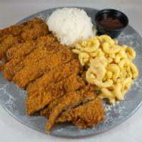 Chicken Katsu · A deliciously deep fried Japanese chicken cutlet. Served with Katsu Sauce and a helping of r...