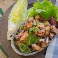 Larb Ped · Salad of minced spiced duck, roasted chili, mint leaves, shallots in spicy lime dressing. Mi...