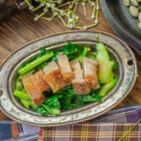 Kana Moo Grob (Chinese Broccoli) · Chinese broccoli. Stir-fried crispy pork belly with Chinese broccoli in oyster-garlic sauce....