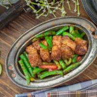 Prik Khing Moo Grob (String Bean) · String bean. Sauteed crispy pork belly with string beans in red 