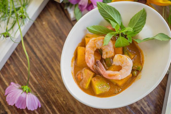 Pumpkin Curry · IThai-style creamy red curry with prawns, 