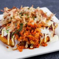 Kimchi Spicy Cheesy Okonomiyaki スパイシーキムチチーズお好み焼き · 6” inches Japanese savory pancake topped with spicy kimchi, garlic cheesy sauce, mayonnaise,...