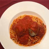 Pasta with Meatball · Choice of pasta with our homemade meatball with marinara sauce.