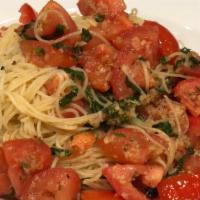 Pasta Fresca · Vegetarian. Angel hair, pasta in extra virgin olive oil, garlic, fresh basil and tomatoes.