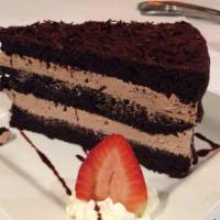 Vito's Chocolate Cake · Hazelnut, chocolate, chocolate mousse layered cake.