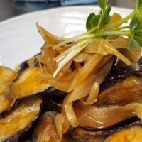 Eggplant · lightly fried / sweet onions / honey-miso glaze / scallions