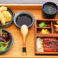 Unagi Don · Teriyaki eel over rice served with house salad miso soup & tempura