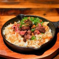 Wagyu Garlic Rice · Dice-cut Wagyu beef steak, garlic butter, scallion (for 1-2 ppl)