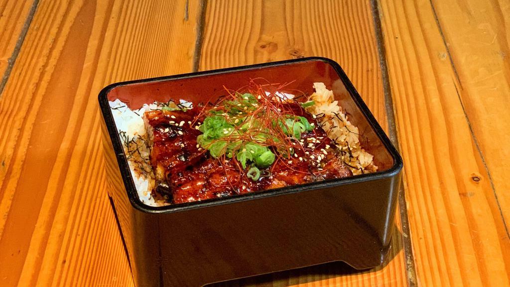 Grilled Unagi Bowl · Binchotan charcoal grilled Unagi eel, with sweet smokey soy based Kabayaki sauce