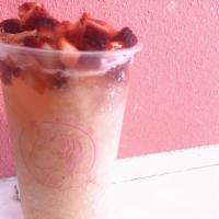 Strawberry Sago · Fresh strawberry smoothie, sago, coconut milk.