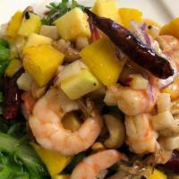 Mango Salad · Prawn, red onion, onion, bell pepper, chili paste with spicy lime dressing.