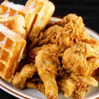 8 Pieces Chicken & Waffles · Served with your choice of Belgian style waffles (powdered sugar and maple syrup).