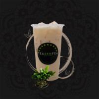 Green Milk Tea · Made with premium loose leaf green tea sweetened with pure cane sugar and soy-based creamer....