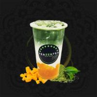 Mango Matcha Latte · Fruity, bright, and milky all in one. Made with premium matcha, fresh milk, and house-made m...