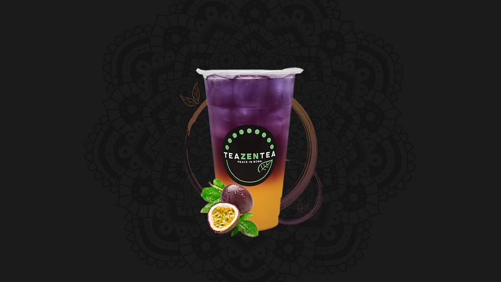 Sunset Passion · Refreshing passion fruit tea with slices of apples, lime and oranges.