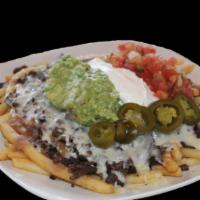 California Nachos · Choice of Meat, Fries, Refried Beans, Cheese, Sour Cream, Guacamole, and Salsa