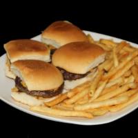 Sliders · Four mini hamburgers with cheese and chipotle sauce served with fries
