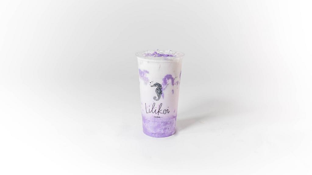 Ube Taro · House made ube taro with chunks of purple yam, organic whole milk (can substitute with oat milk for extra charge). 24oz.